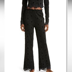 Free People Black Cloud Ride Lace Sheer Lounge Pants